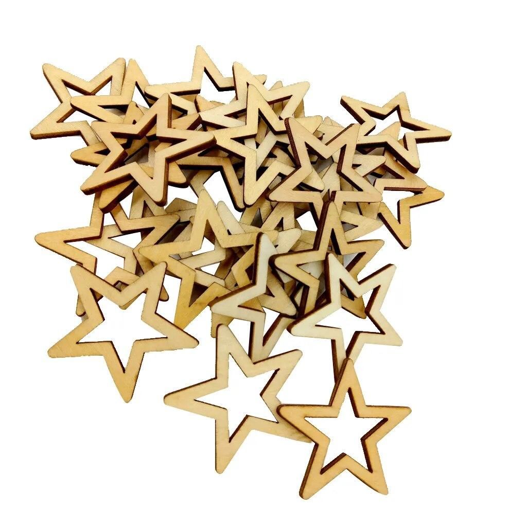 25 Pieces Unfinished Hollow Star Shape Wooden Embellishments 50mm