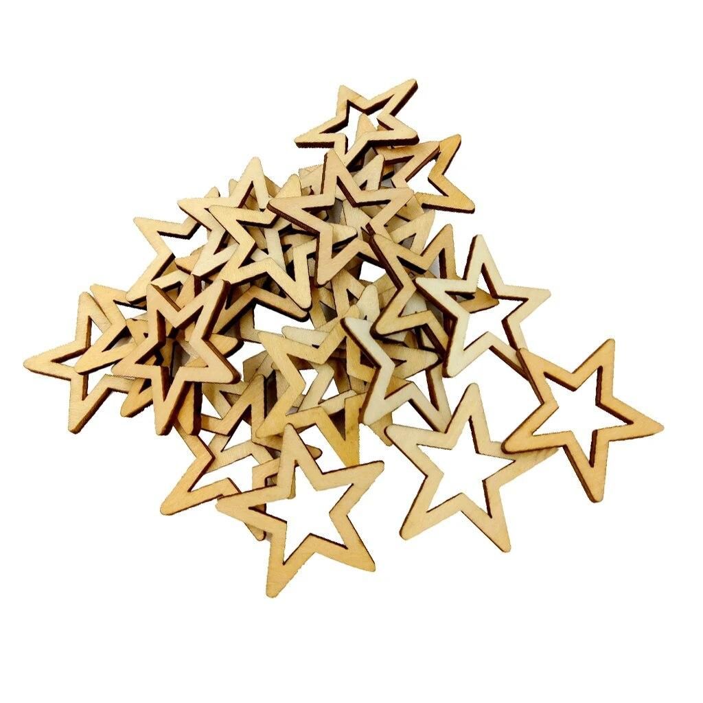 25 Pieces Unfinished Hollow Star Shape Wooden Embellishments 50mm