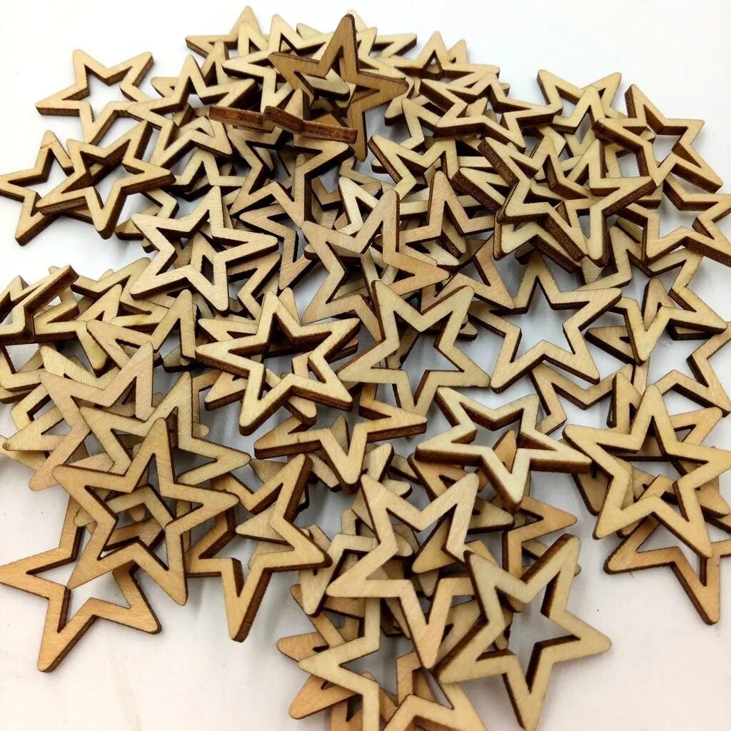 25 Pieces Unfinished Hollow Star Shape Wooden Embellishments 50mm
