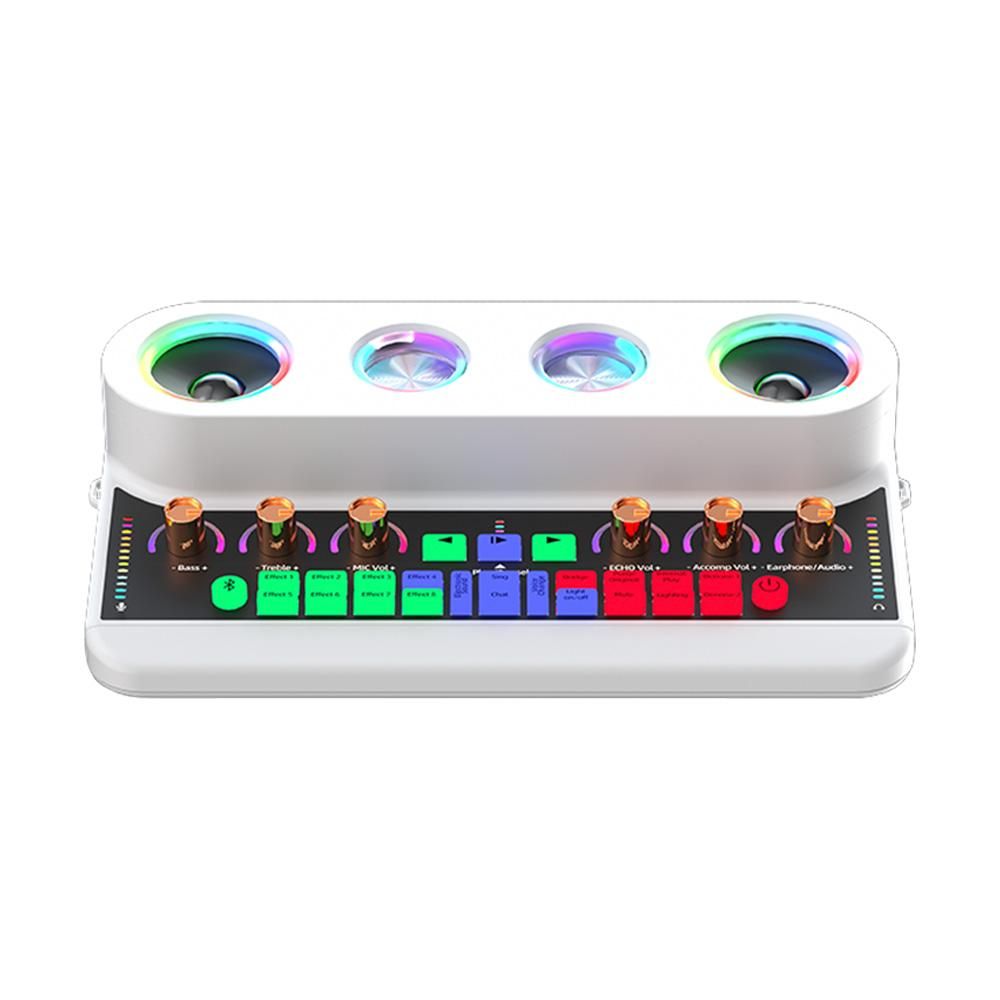 Sound Card & Audio Podcast Equipment Portable Karaoke Machine Multifunctional Rechargeable BT Sound Card Electric Sound Broadcast Equipment with DSP Noise Reduction Colorful Light Effect for Live Broadcasting /Streaming/Podca