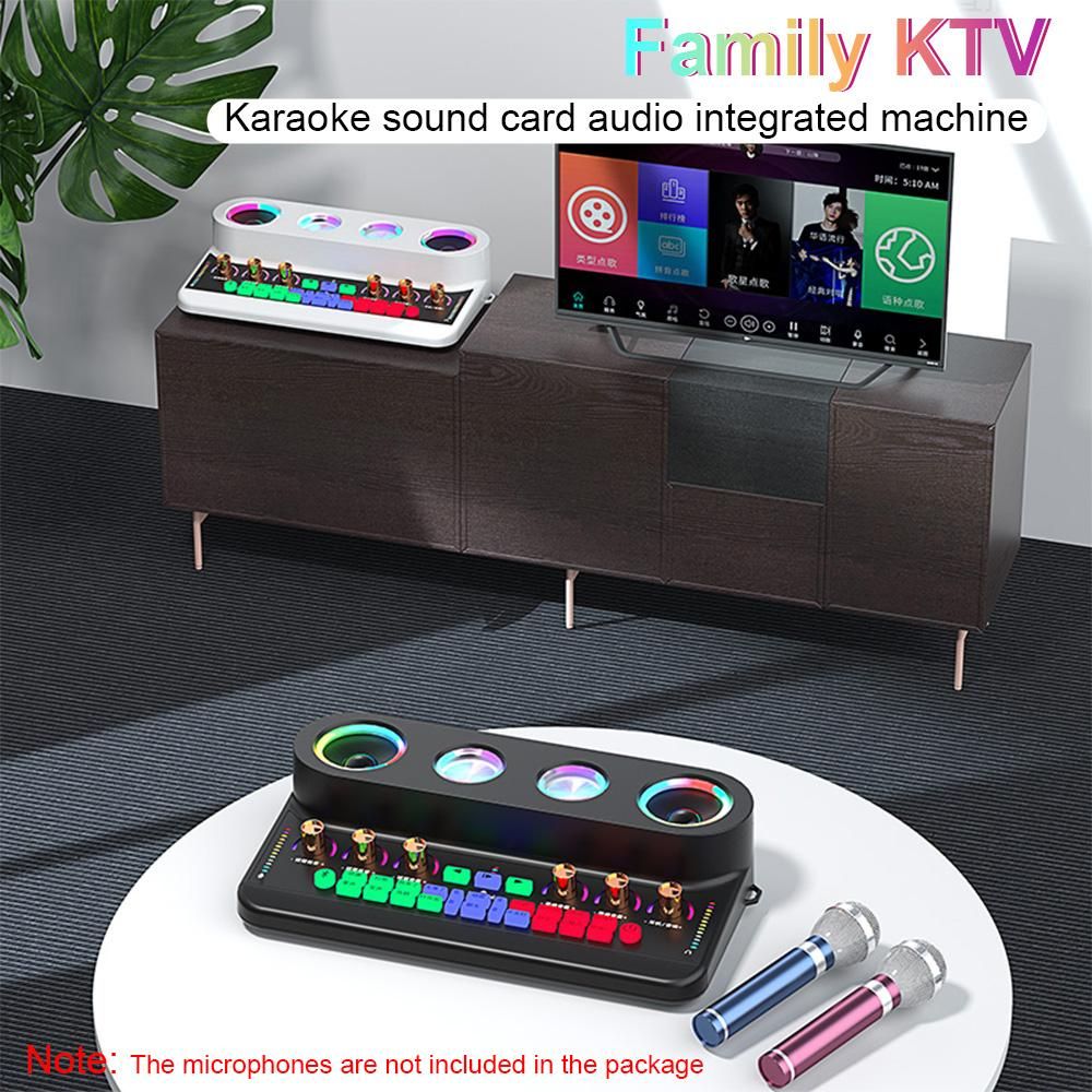 Sound Card & Audio Podcast Equipment Portable Karaoke Machine Multifunctional Rechargeable BT Sound Card Electric Sound Broadcast Equipment with DSP Noise Reduction Colorful Light Effect for Live Broadcasting /Streaming/Podca