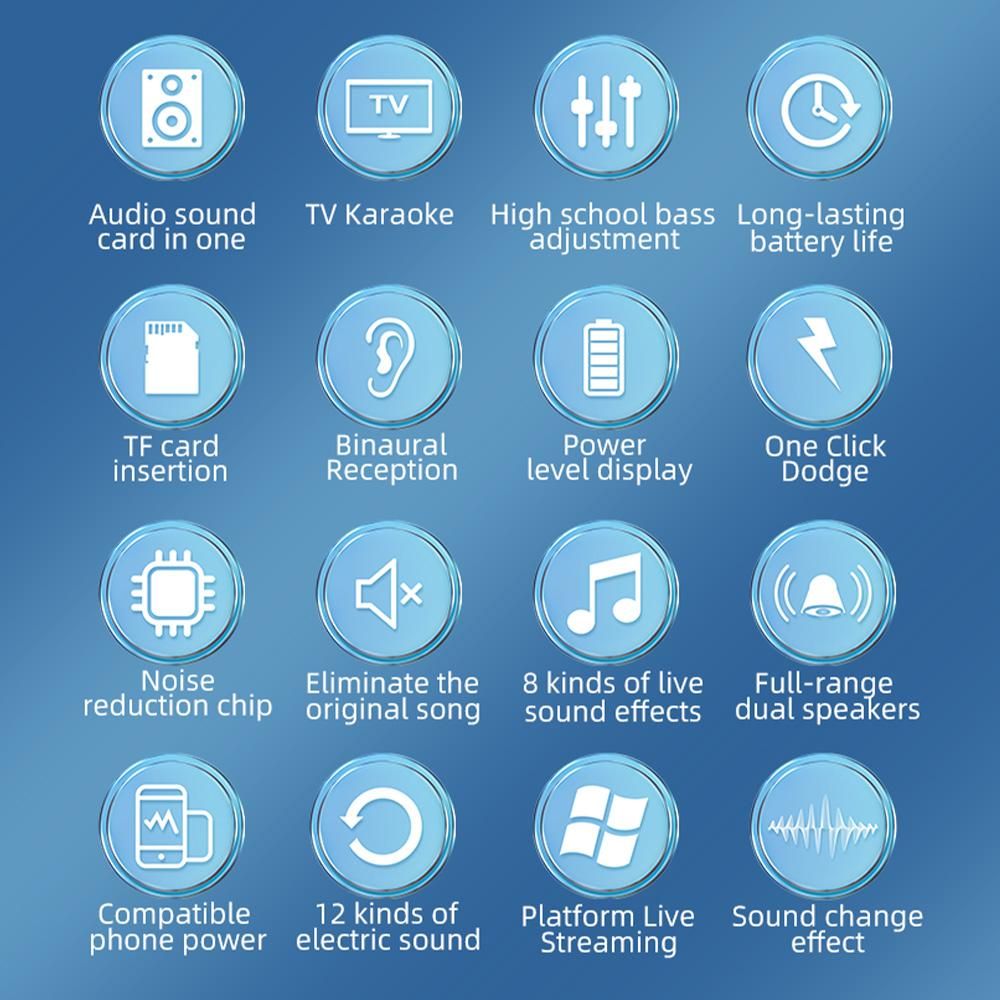 Sound Card & Audio Podcast Equipment Portable Karaoke Machine Multifunctional Rechargeable BT Sound Card Electric Sound Broadcast Equipment with DSP Noise Reduction Colorful Light Effect for Live Broadcasting /Streaming/Podca