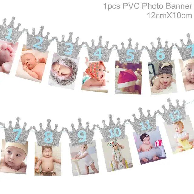Baby 1st Birthday Banner Flag Monthly One Year Bun