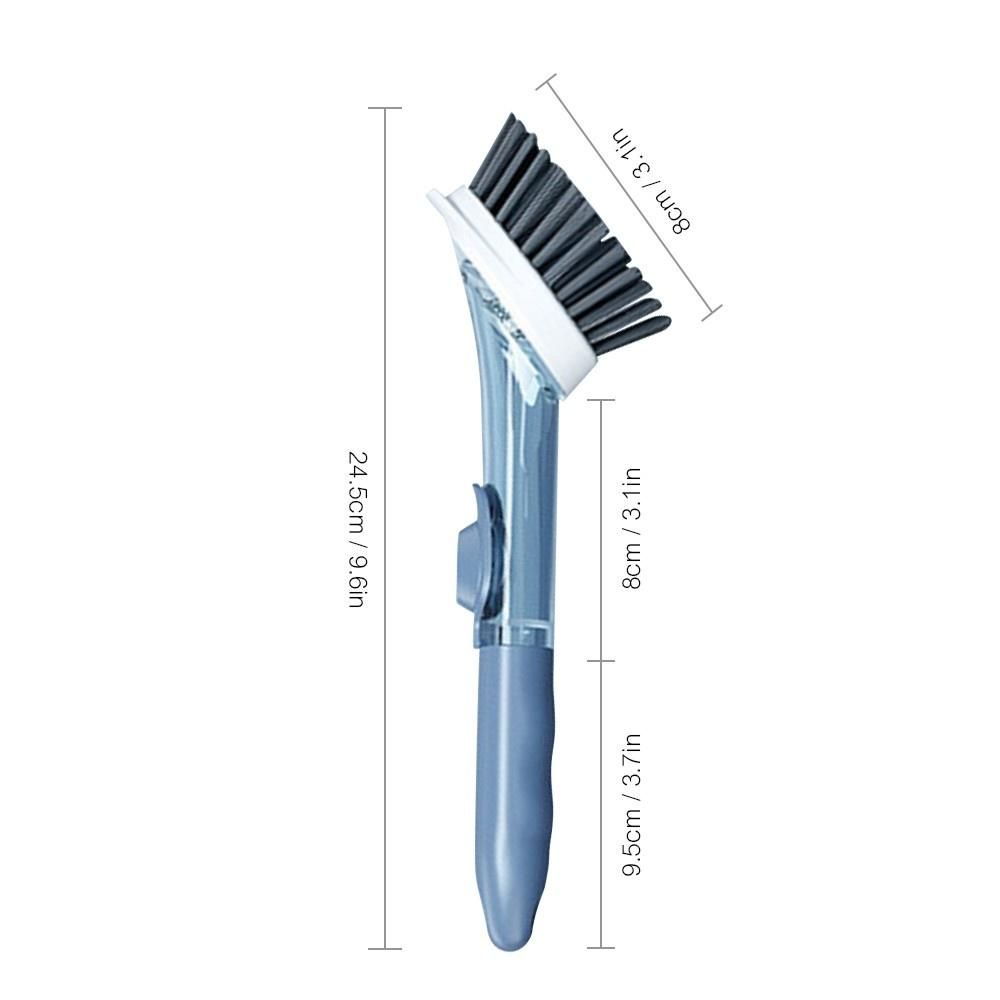 Soap Dispensing Dish Brush and Sponge Household Cleaning Brushes Multifunctional Dishwashing Sponges for Pot Pan Dishes Sink Stovetop Wall Kitchen Supplies (1 Handle + 2 Brush Heads + 2 Sponge Heads)