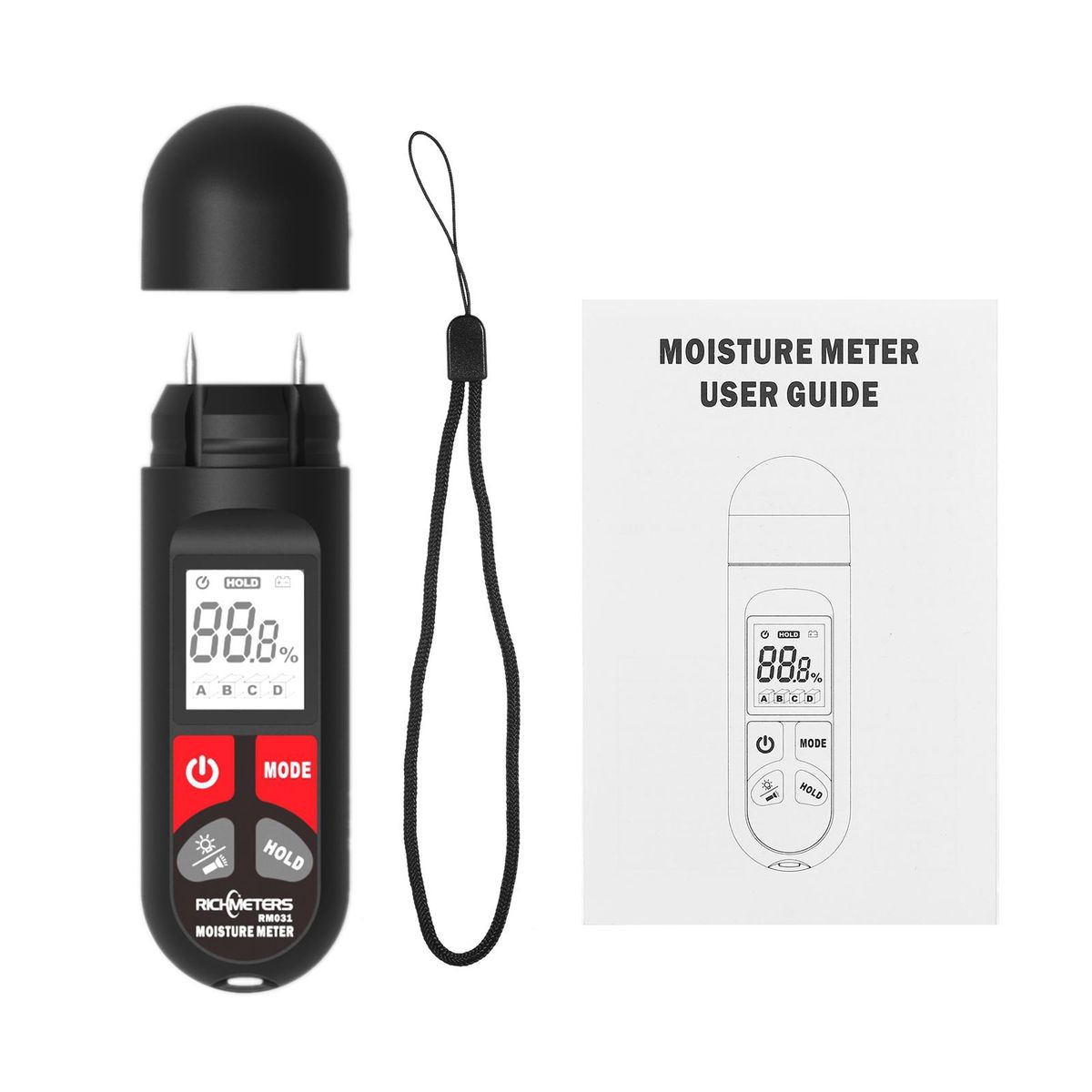 RICHMETERS RM031 Wood Moisture Tester Multifunctional Moisture Tester Dual-Needle Wood Humidity Tester