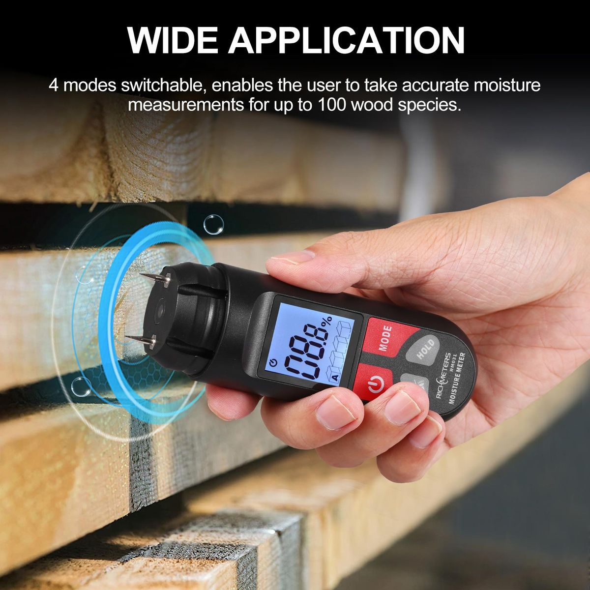 RICHMETERS RM031 Wood Moisture Tester Multifunctional Moisture Tester Dual-Needle Wood Humidity Tester