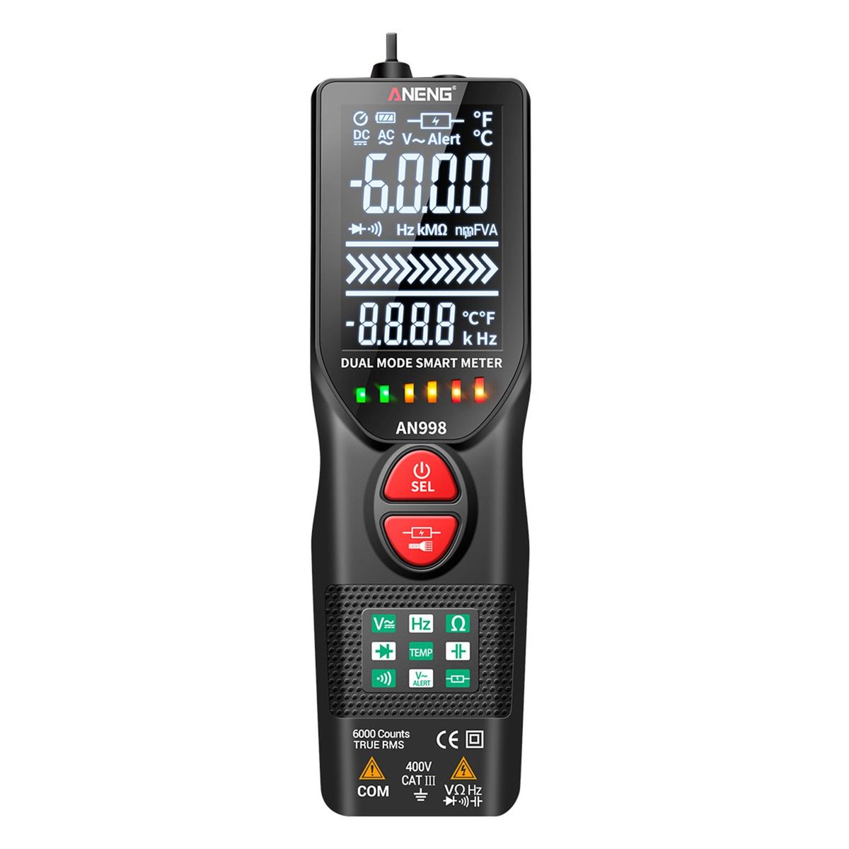 ANENG Intelligent Digital Multimeter 6000 Counts Fully Automatic Non-Contact Tester Digital NCV Tester VA Display for AC/Direct Current Voltage NCV Capacitance Diode Continuity Resistance Frequency Temperature Neutral / Live 