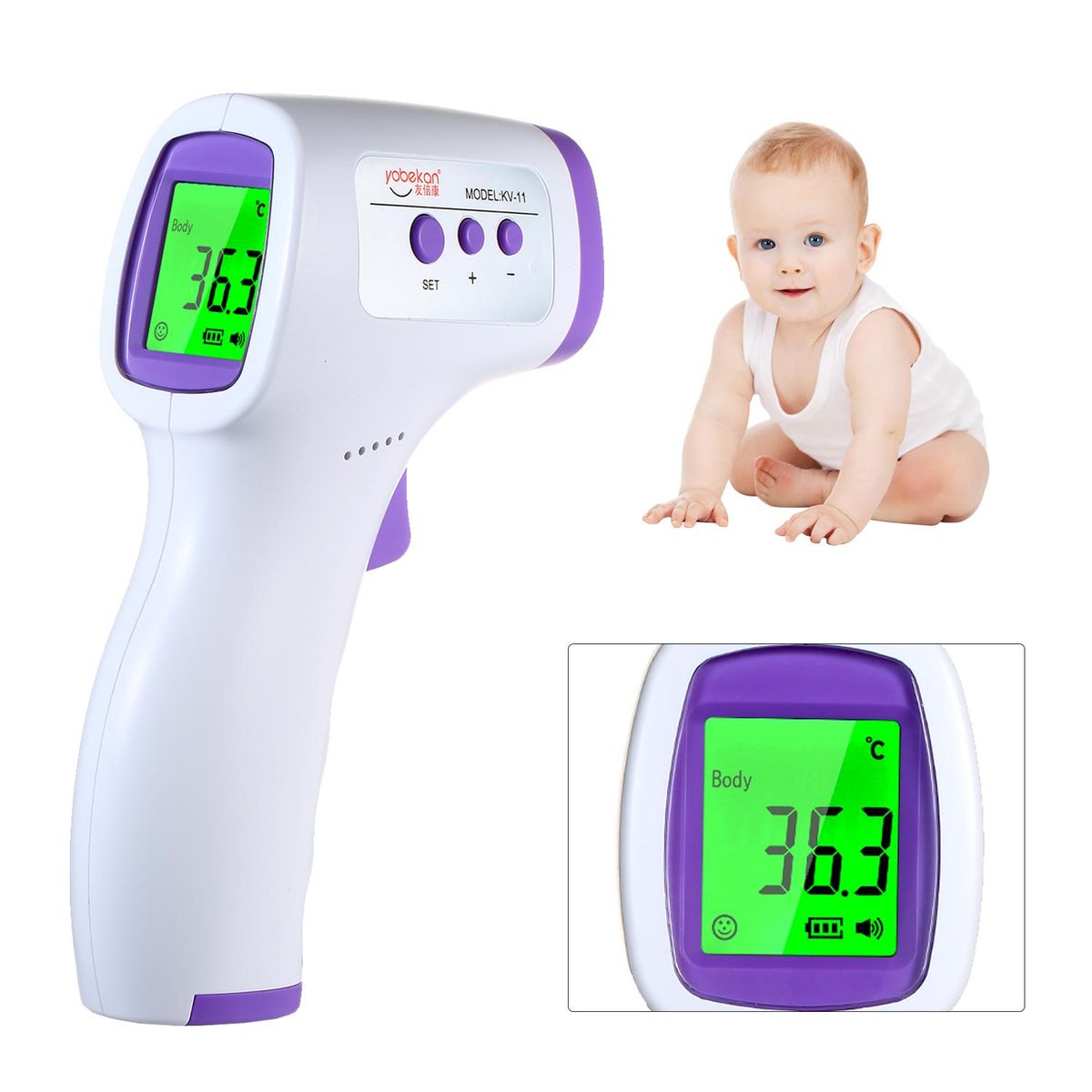 Digital Infrared Forehead Thermometer LCD IR Thermometer Handheld Non-contact IR Infrared Thermometer Temperature Meter with Fever Alarm for Children Adults Dual Temperature Mode 3-Color Backlight 32-group Data Storage