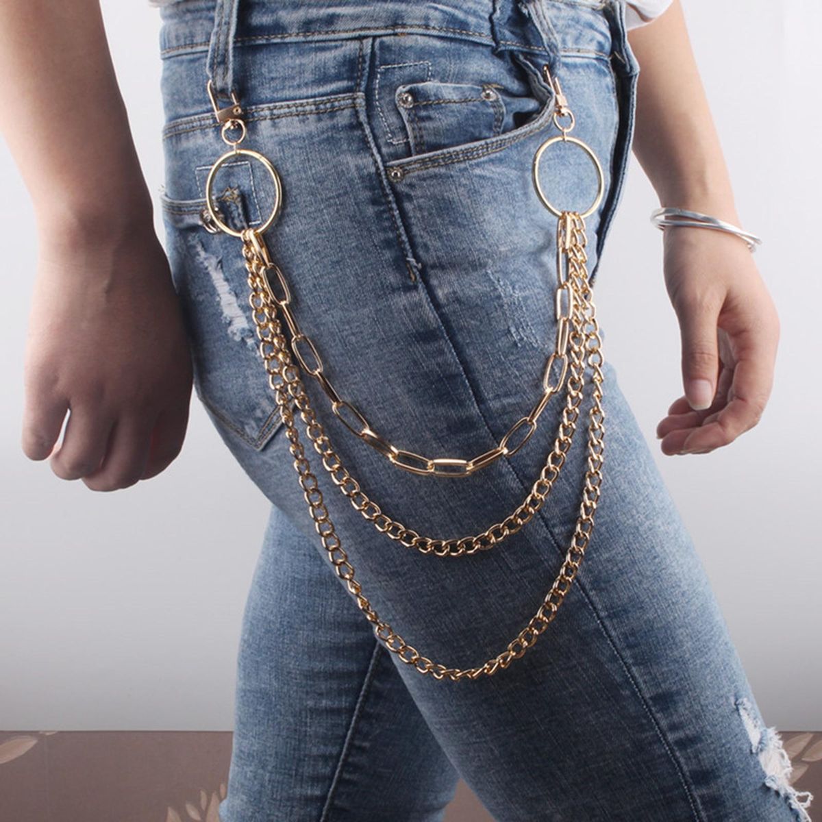 Jeans Pants Chain Belt Hip Hop Chain Fashion Metal Golden