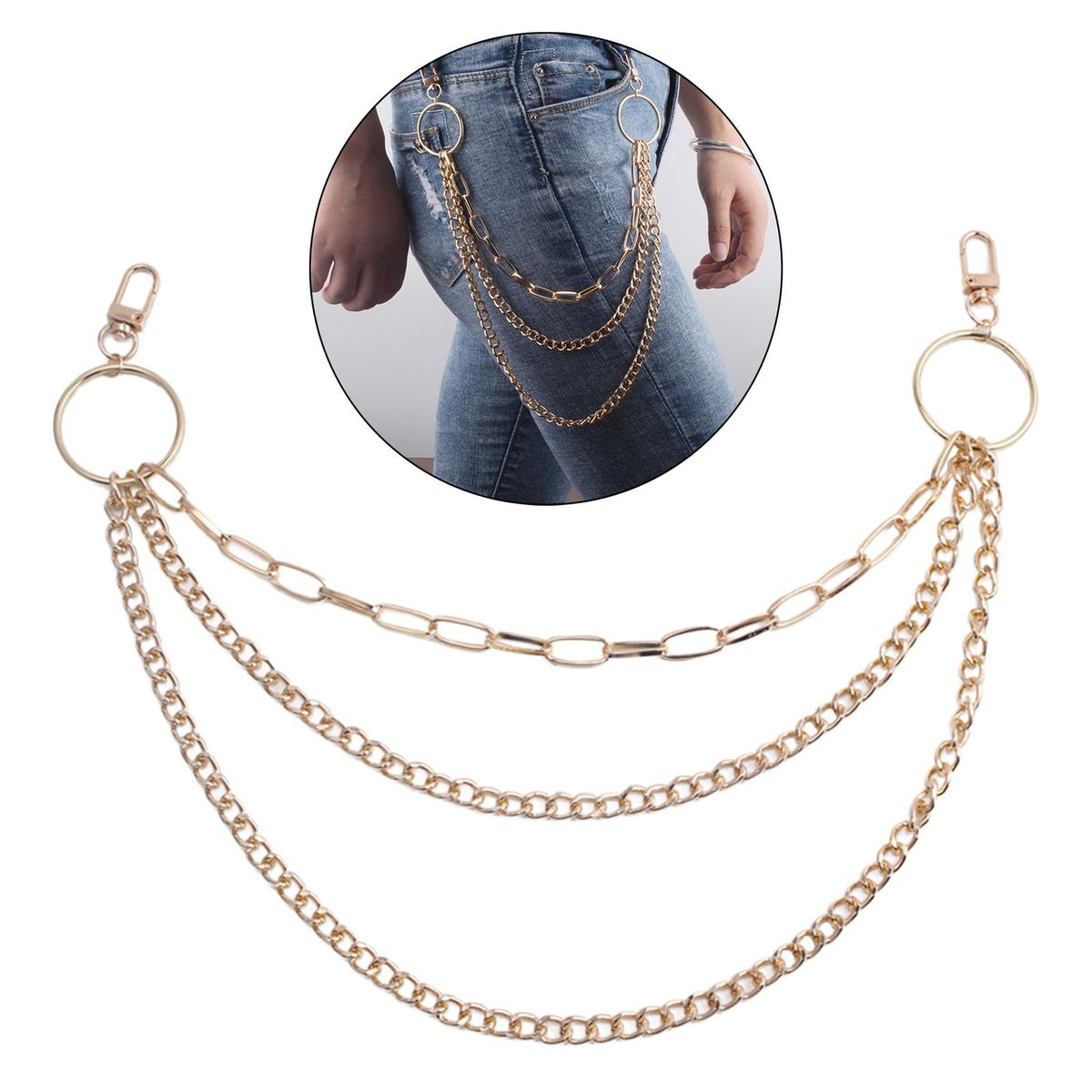Jeans Pants Chain Belt Hip Hop Chain Fashion Metal Golden