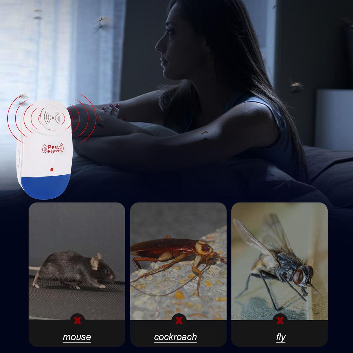 1 Pack Upgrade Pest Repeller Plug-in Pest Control Reject Anti Mice, Mosquitos, Insects, Bugs, Ants, Spiders, Roaches, Rodents, Rats for Indoor use