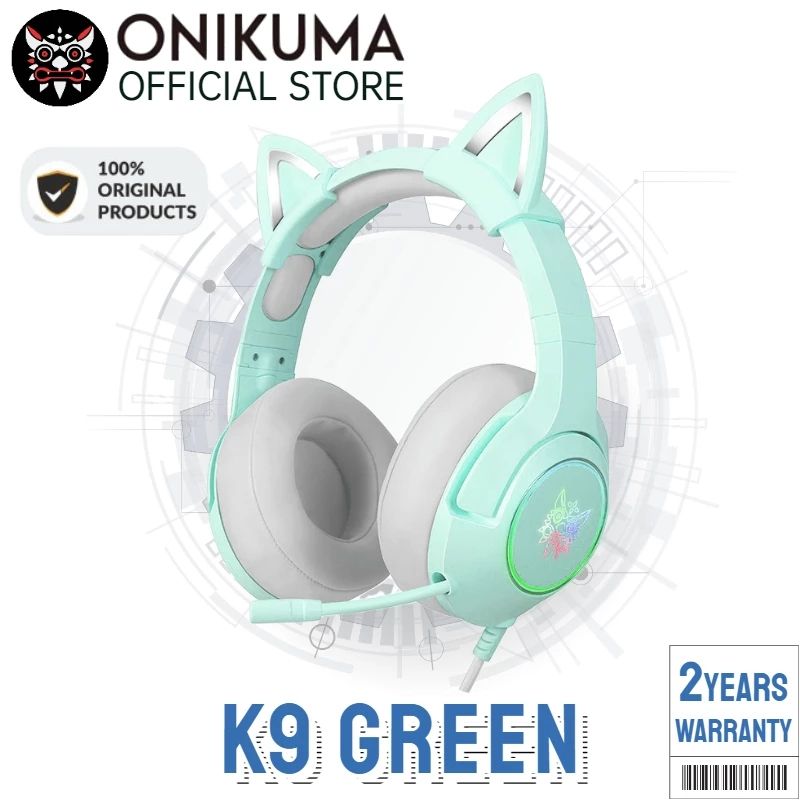 K9 Green Cute Cat Ear Headphone With Mic Cute Gaming Headset