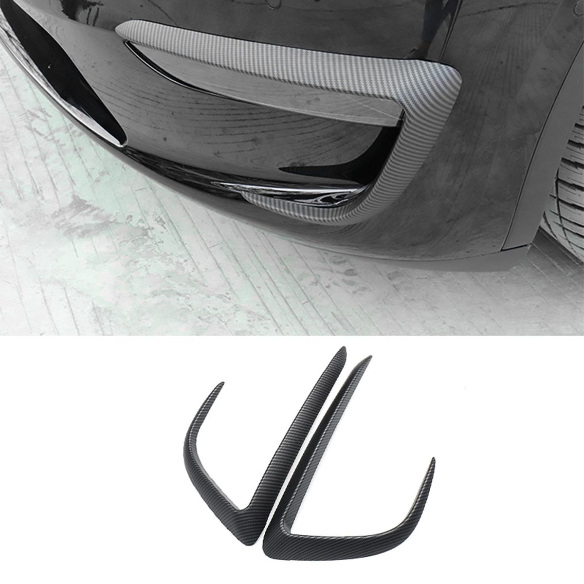 1 Pair of Front Fog Light Cover Eyebrow Cover Trim Frame Replacement for Tesla Model Y 2020 2021 Carbon Fiber