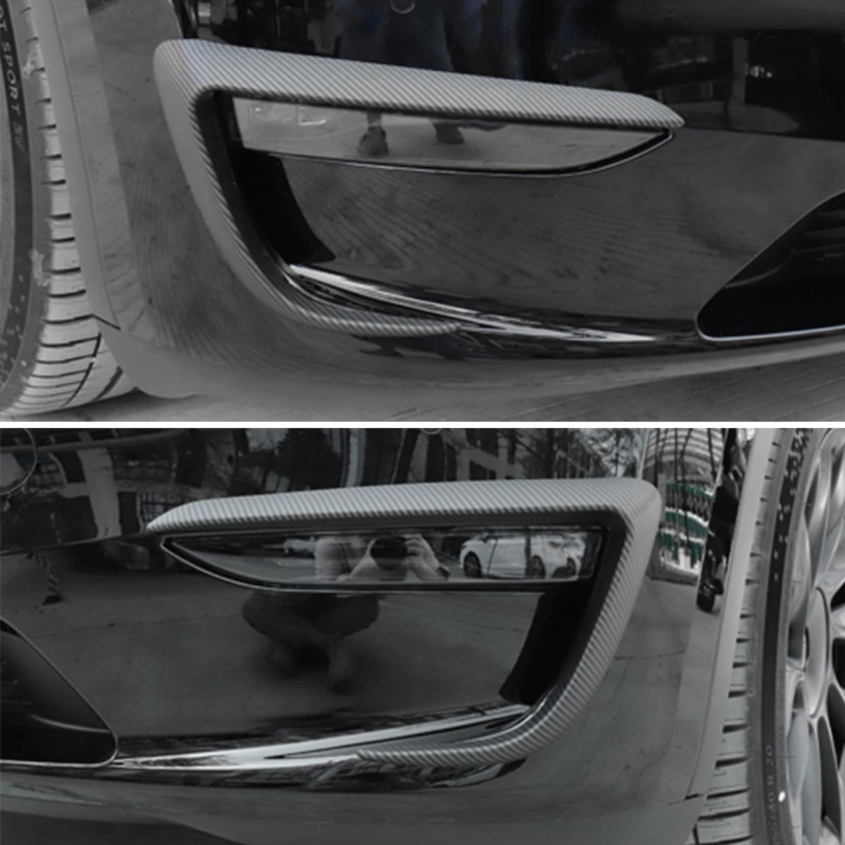 1 Pair of Front Fog Light Cover Eyebrow Cover Trim Frame Replacement for Tesla Model Y 2020 2021 Carbon Fiber
