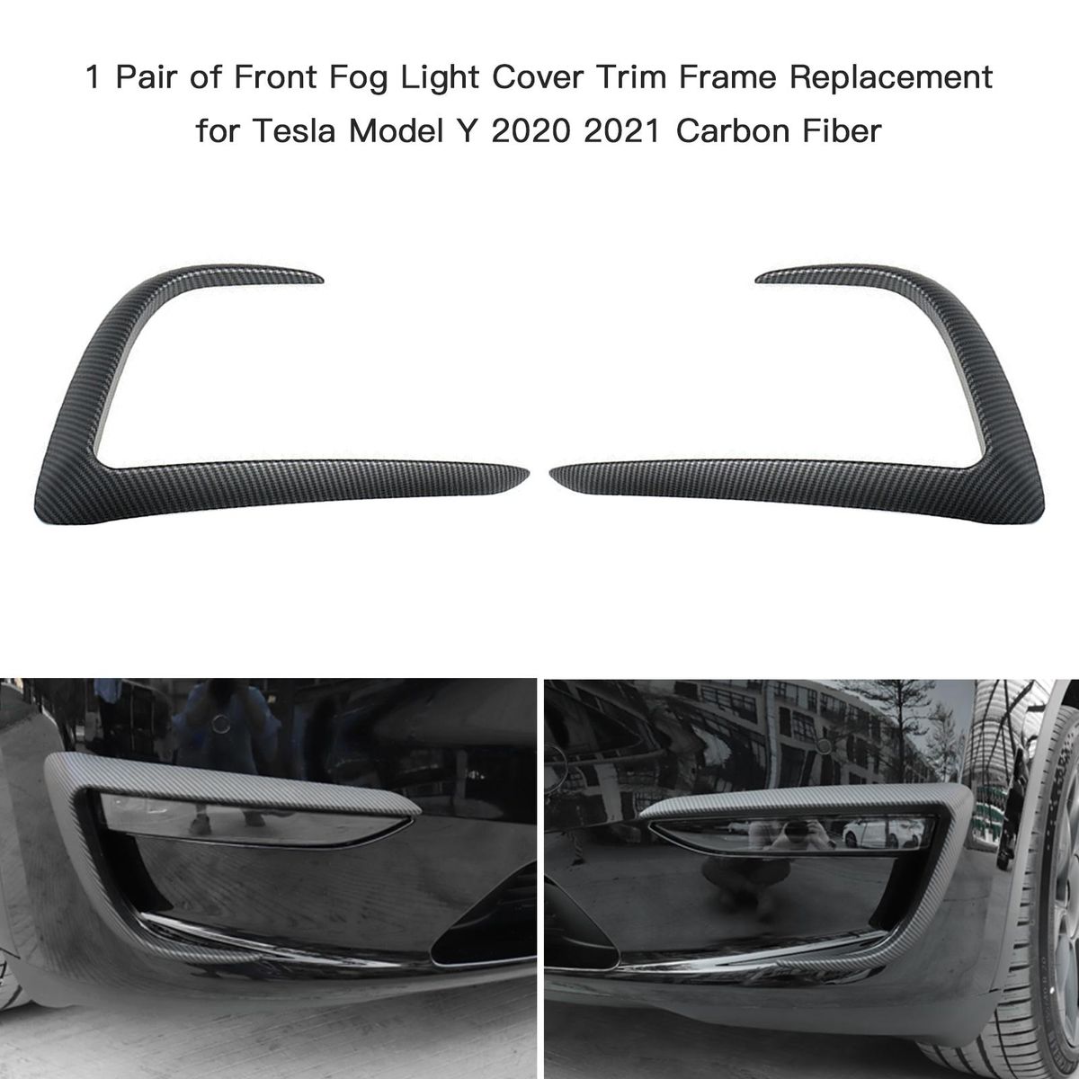 1 Pair of Front Fog Light Cover Eyebrow Cover Trim Frame Replacement for Tesla Model Y 2020 2021 Carbon Fiber