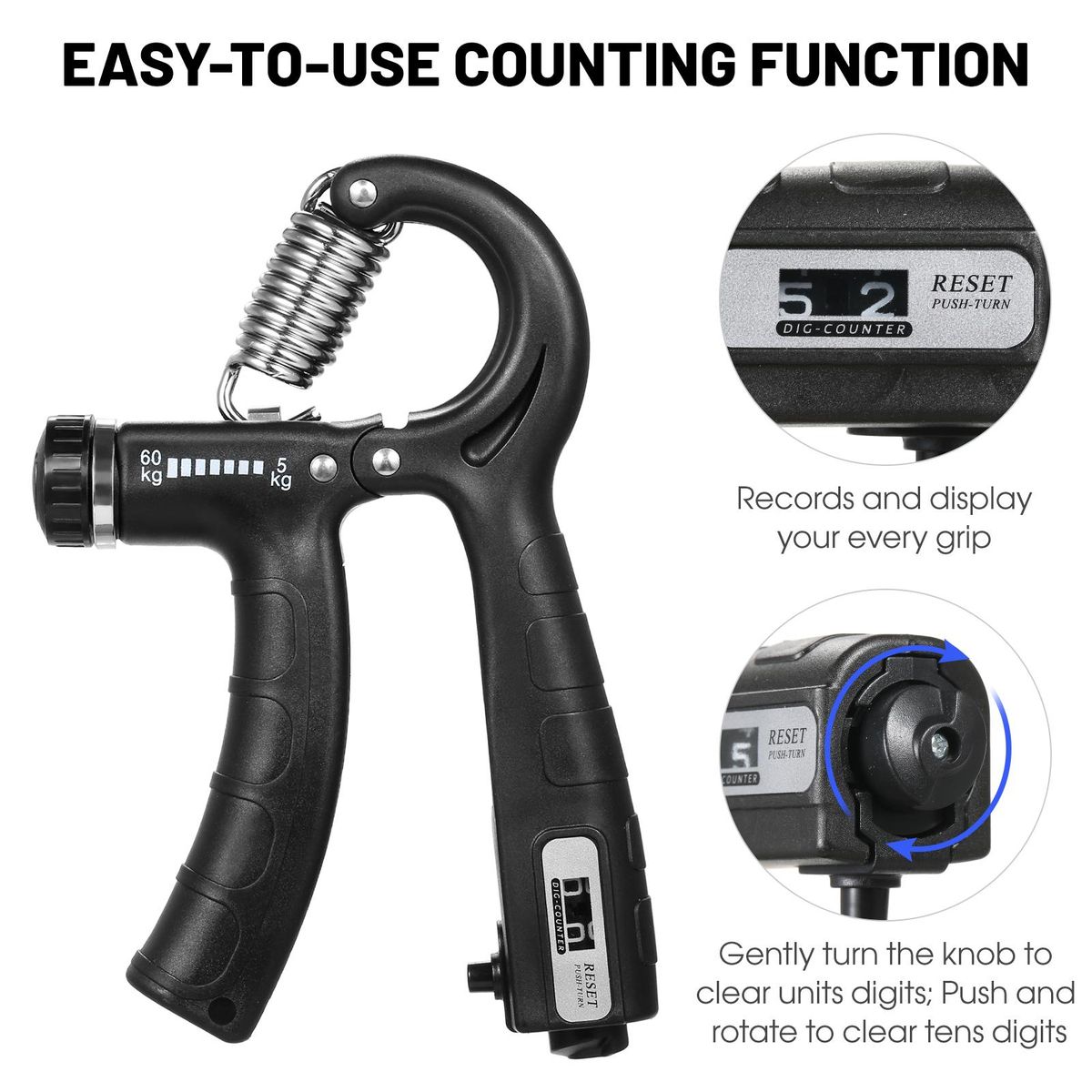 2pcs Hand Grip Strengthener with Counter 5-60kg Adjustable Resistance Fitness Hand Exerciser for   Muscle Building Wrist Training