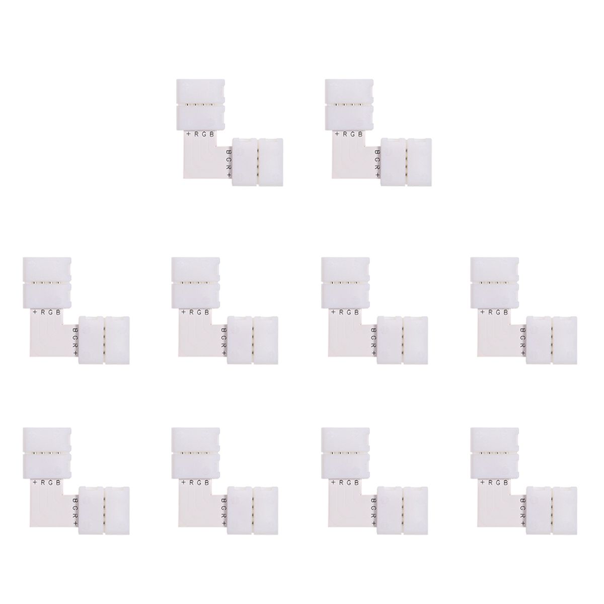 10 Pack White L Shape 4 Pins RGB LED Strip Connector Quick