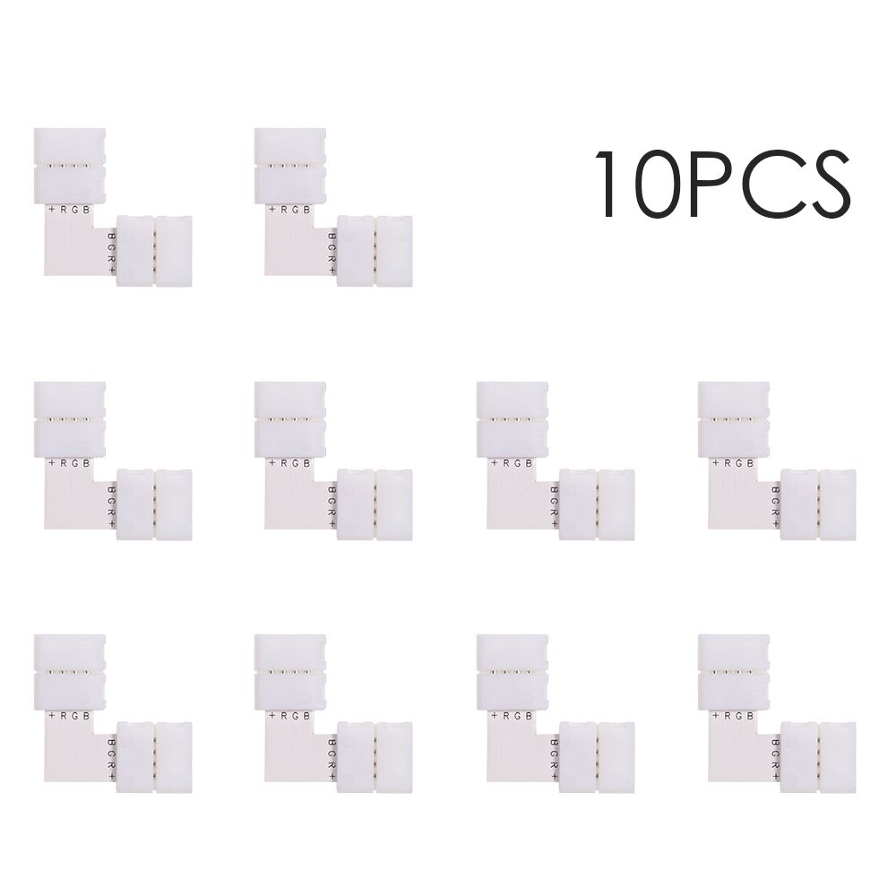 10 Pack White L Shape 4 Pins RGB LED Strip Connector Quick