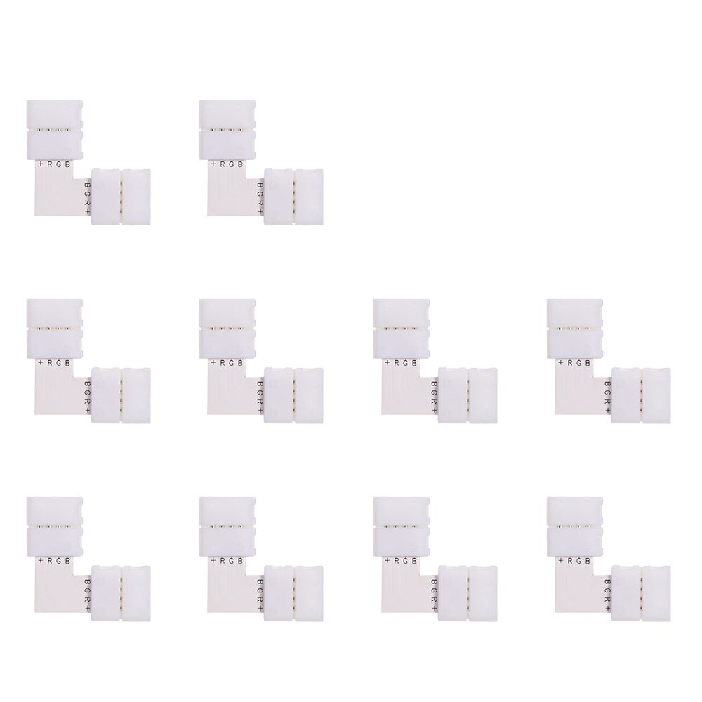 10 Pack White L Shape 4 Pins RGB LED Strip Connector Quick