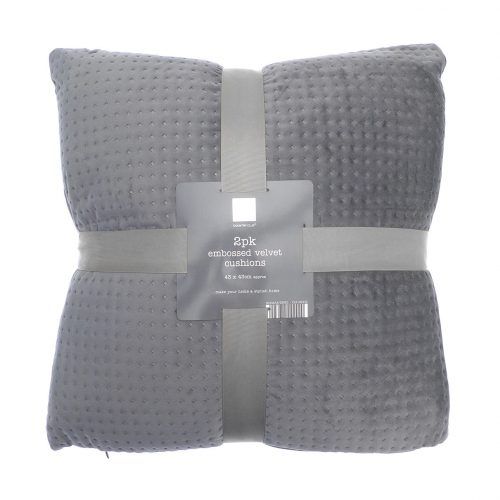 2 Pack Embossed Velvet Cushions - GREY