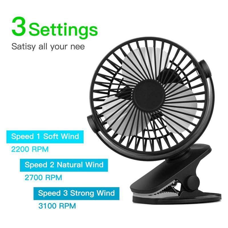 Baby Car Fan Rechargeable USB Mini Home Clip On Battery Stroller Desktop Office Portable Desk Fans Camping 360° Decorative