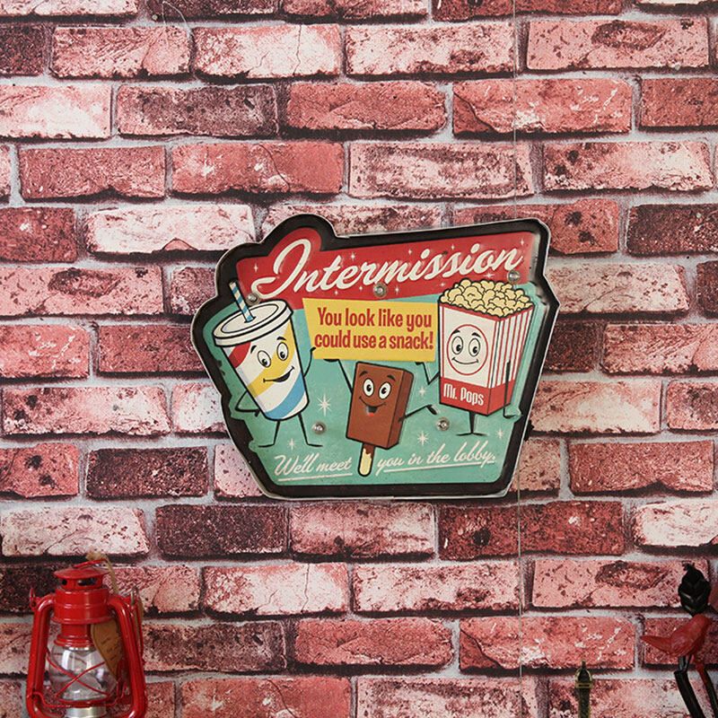 American Retro Indicator Wall Hanging Classic Popcorn Cola Shape Wrought Iron Decorative Light Wall LED Wall Decoration Light