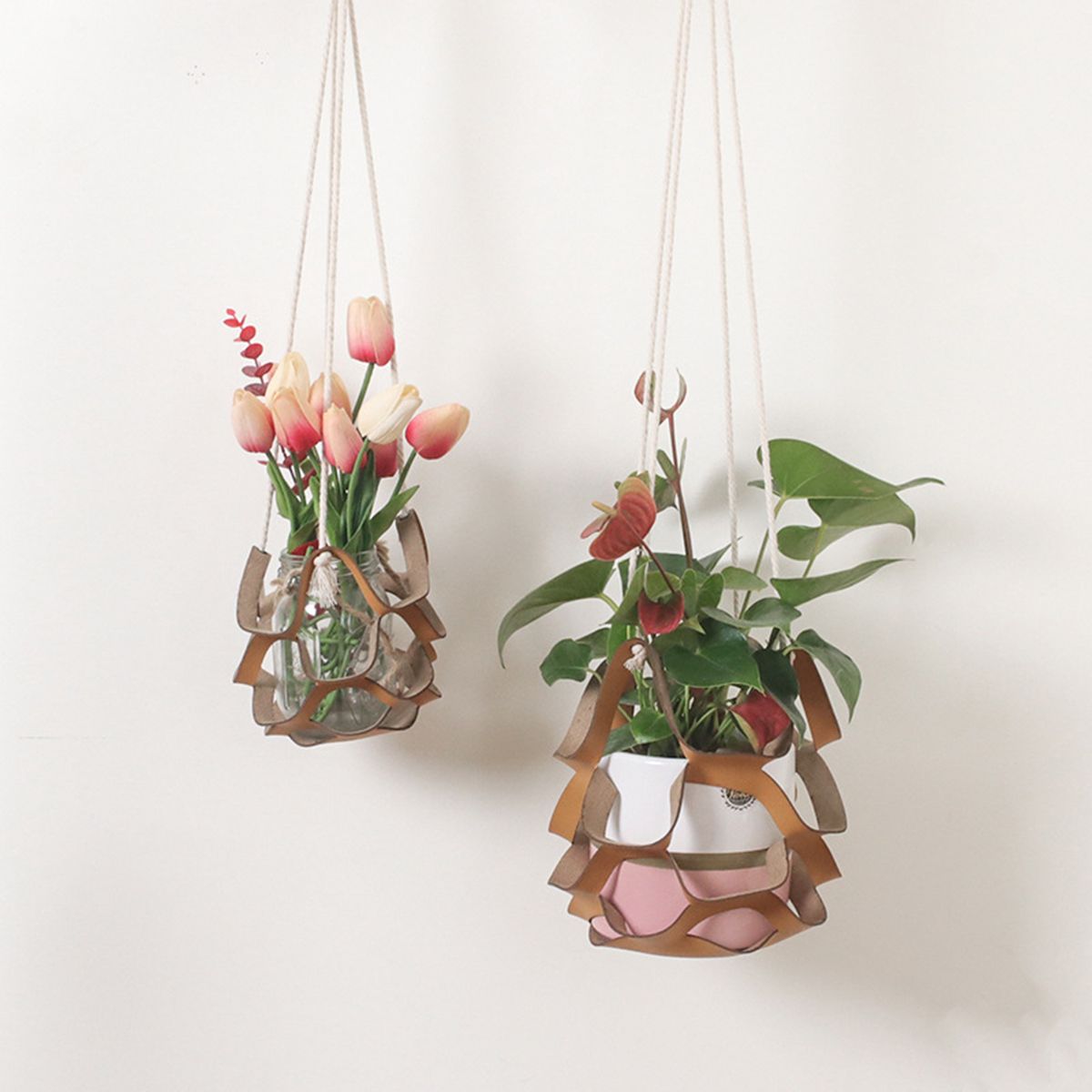 Hanging Basket Multifunctional Hollow Faux Leather-Brown