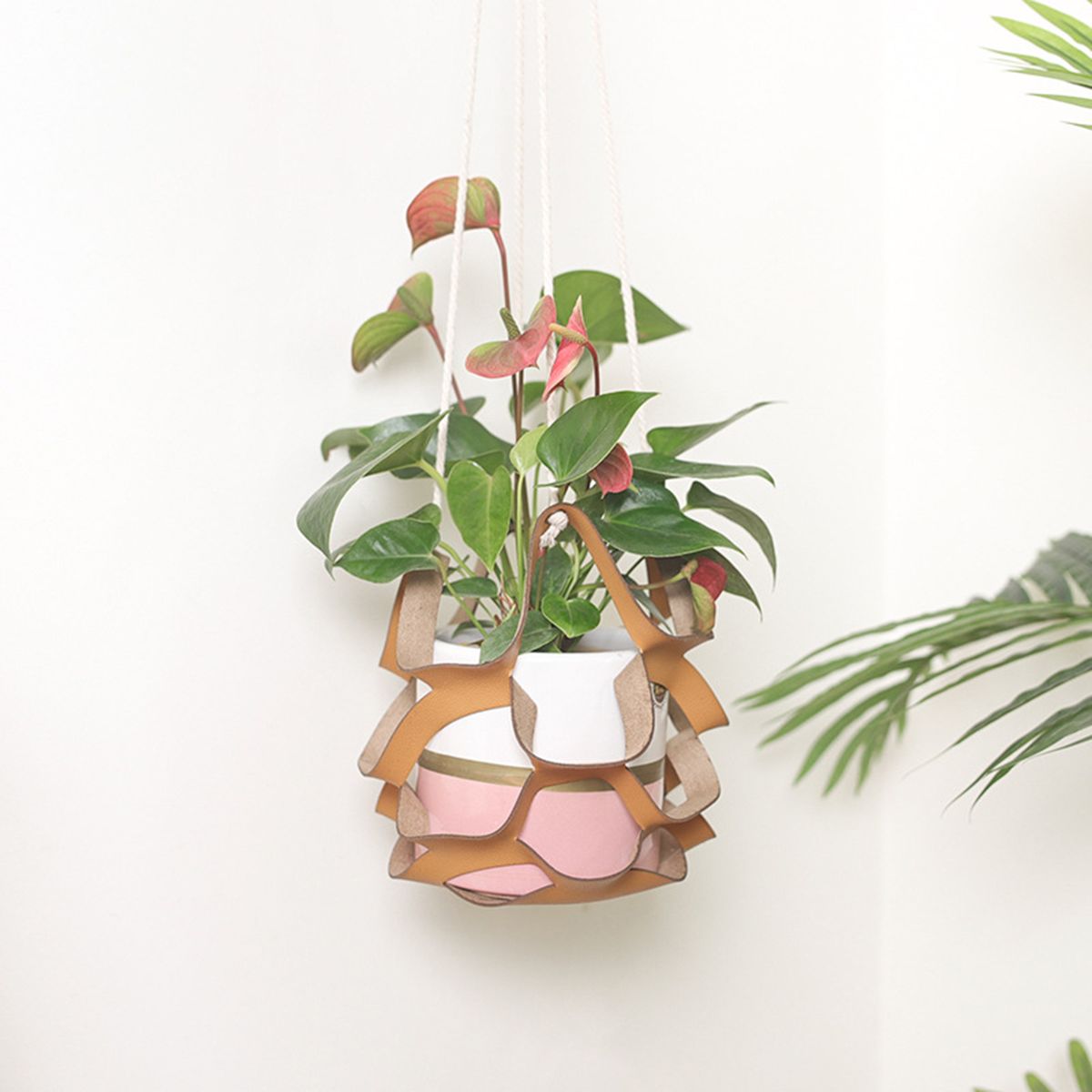 Hanging Basket Multifunctional Hollow Faux Leather-Brown