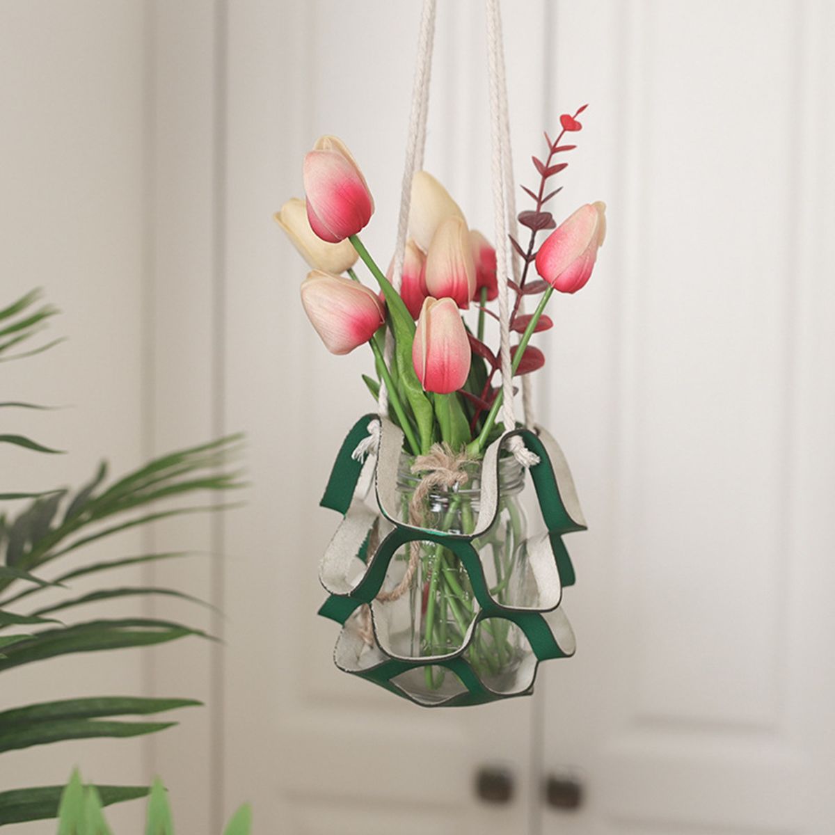 Hanging Basket Multifunctional Hollow Faux Leather-Brown