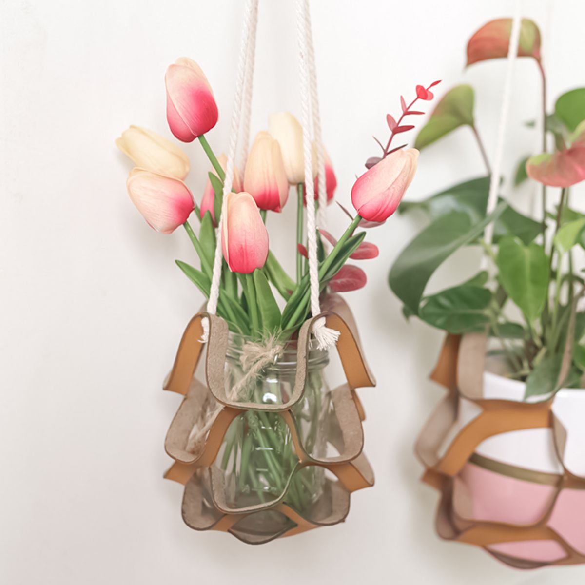 Hanging Basket Multifunctional Hollow Faux Leather-Brown