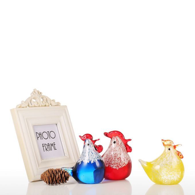 Tooarts Small Chicken Glass Sculpture Home Decor Glass-