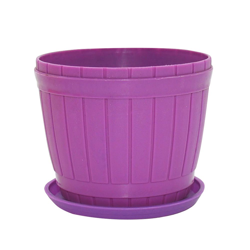 Plastic Imitation Wooden Bucket Flowerpot Planter-Purple