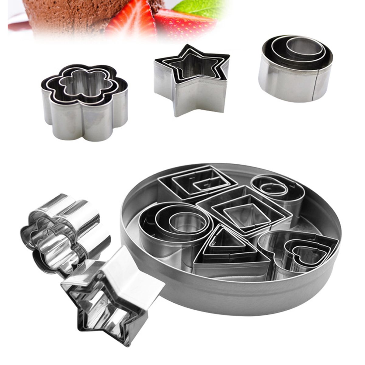 24PCS Cookie Cutters Set With Stainless Steel Box Polygon