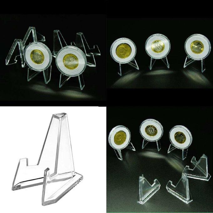 5Pcs Small Clear Coins Display Stands Easel Holder For Badges Medals