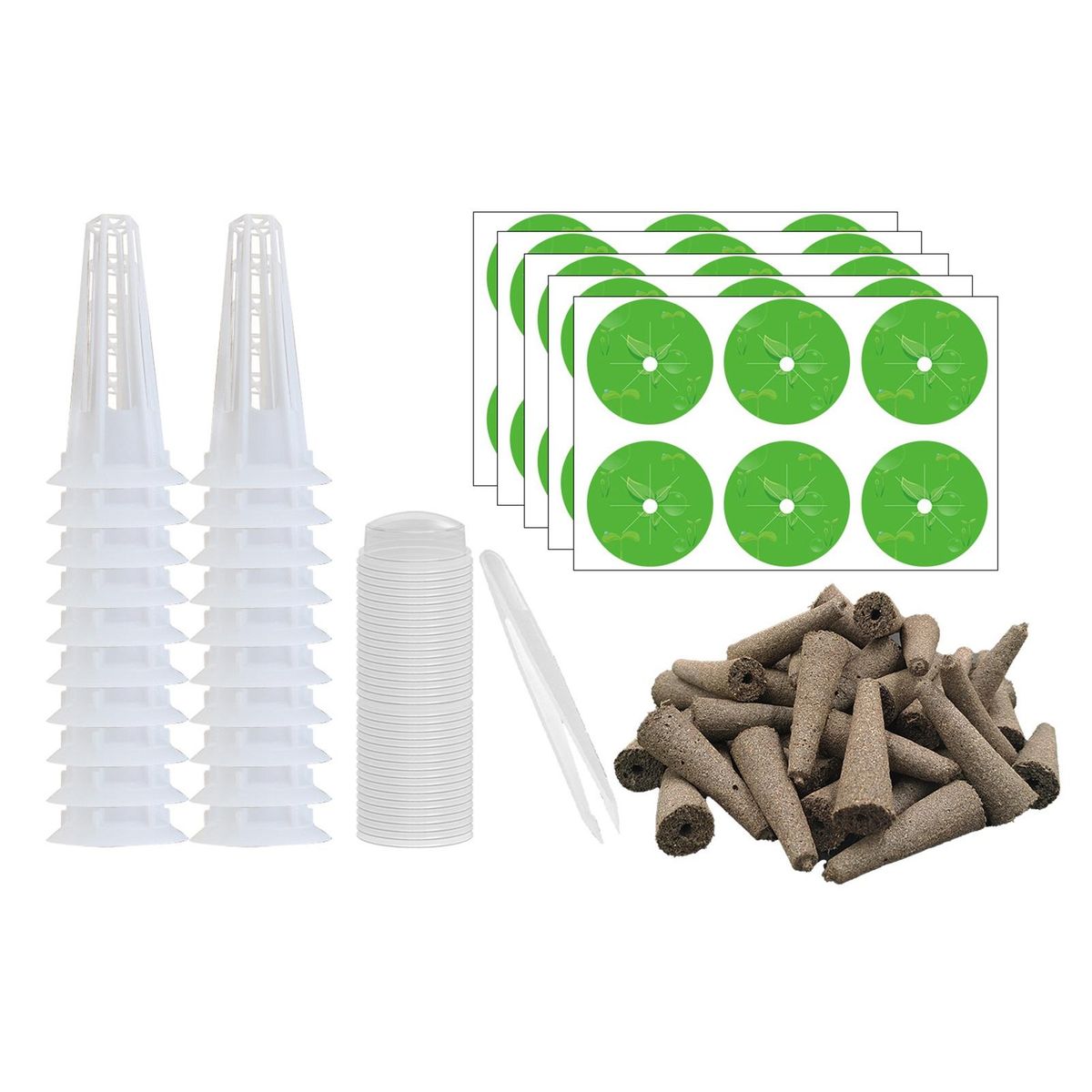 Hydroponic Herb Growing Kit 121pcs Set with Sponge Lid Tweezer Tools White