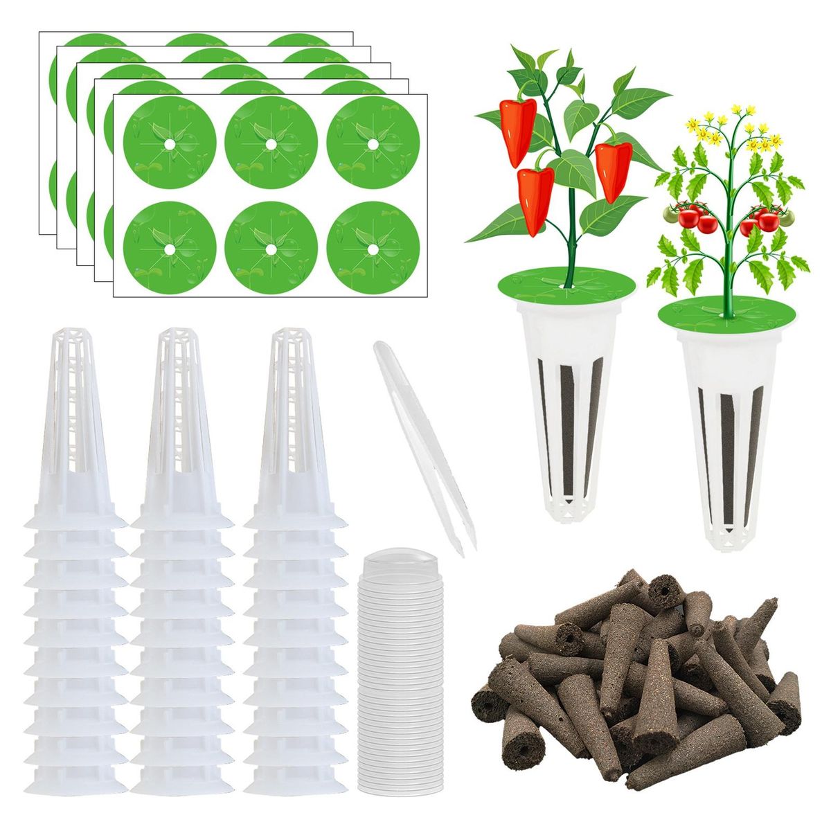 Hydroponic Herb Growing Kit 121pcs Set with Sponge Lid Tweezer Tools White