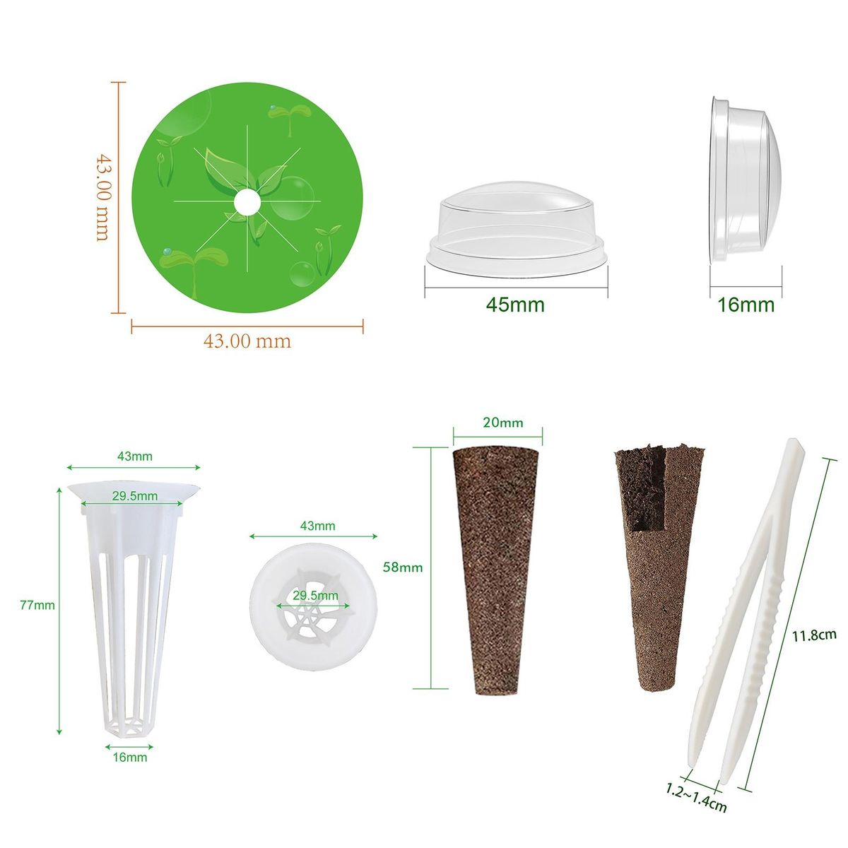 Hydroponic Herb Growing Kit 121pcs Set with Sponge Lid Tweezer Tools White