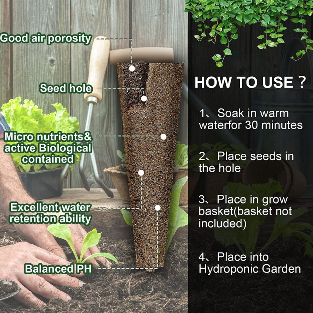 Hydroponic Herb Growing Kit 121pcs Set with Sponge Lid Tweezer Tools White