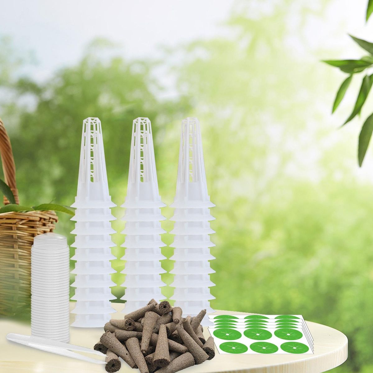 Hydroponic Herb Growing Kit 121pcs Set with Sponge Lid Tweezer Tools White
