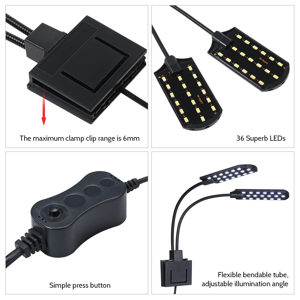 AC220V 15W 36 LED Dual-end Aquarium Light Fish Jar Lamp Flexible Bendable Illumination Angle White Portable