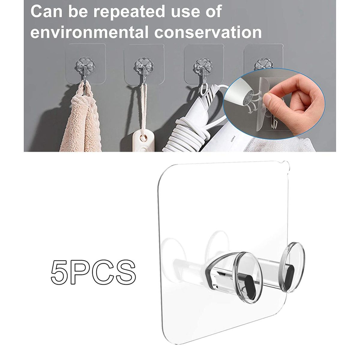 5pcs Waterproof Self Adhesive Dual Wall Hooks For  Towel Holder