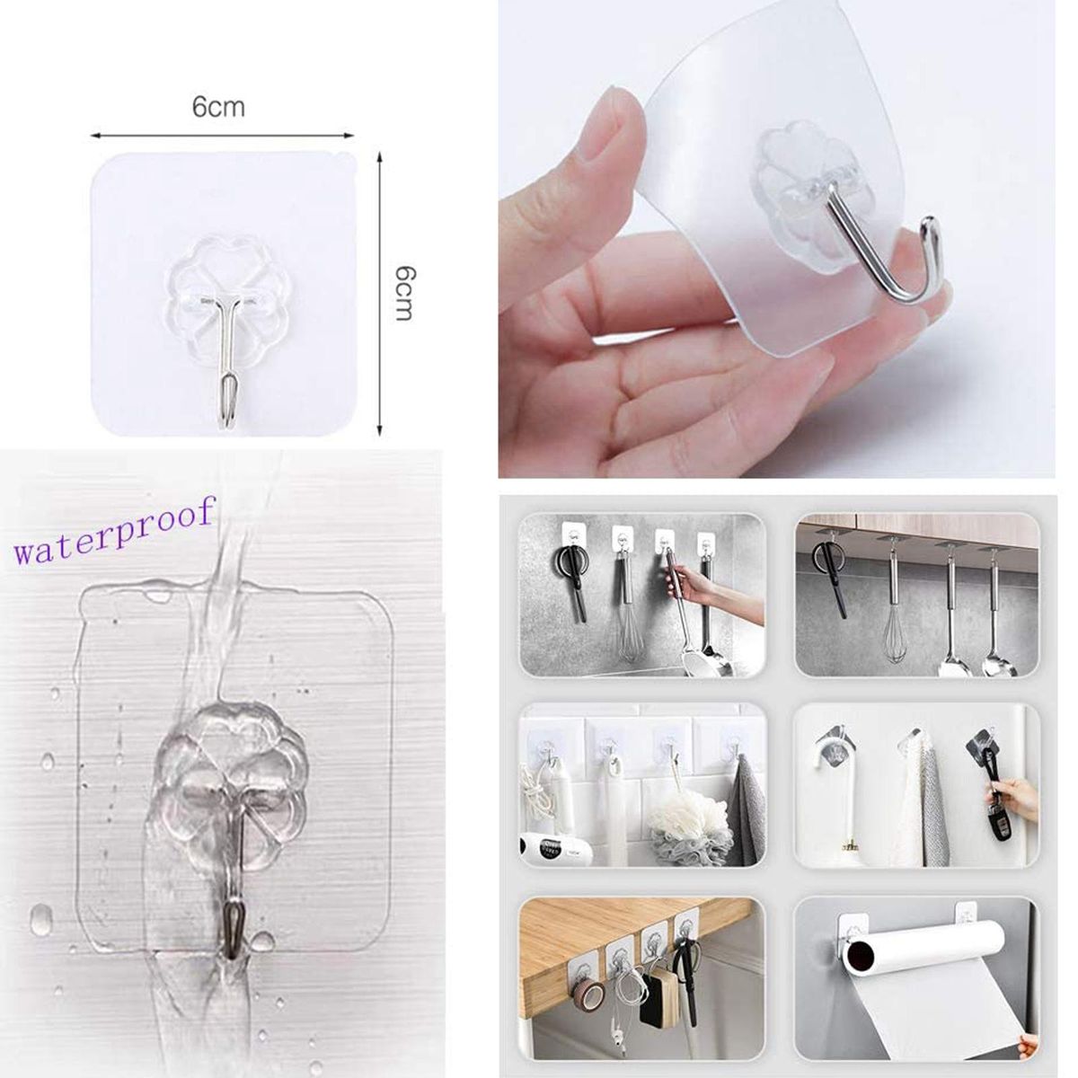 5pcs Waterproof Self Adhesive Dual Wall Hooks For  Towel Holder
