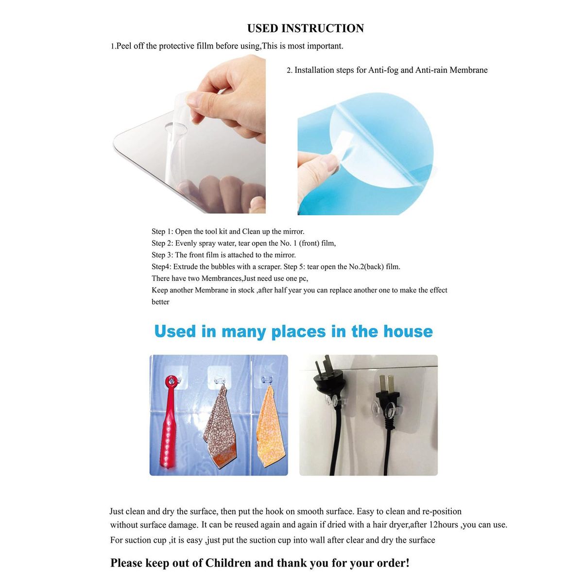 5pcs Waterproof Self Adhesive Dual Wall Hooks For  Towel Holder