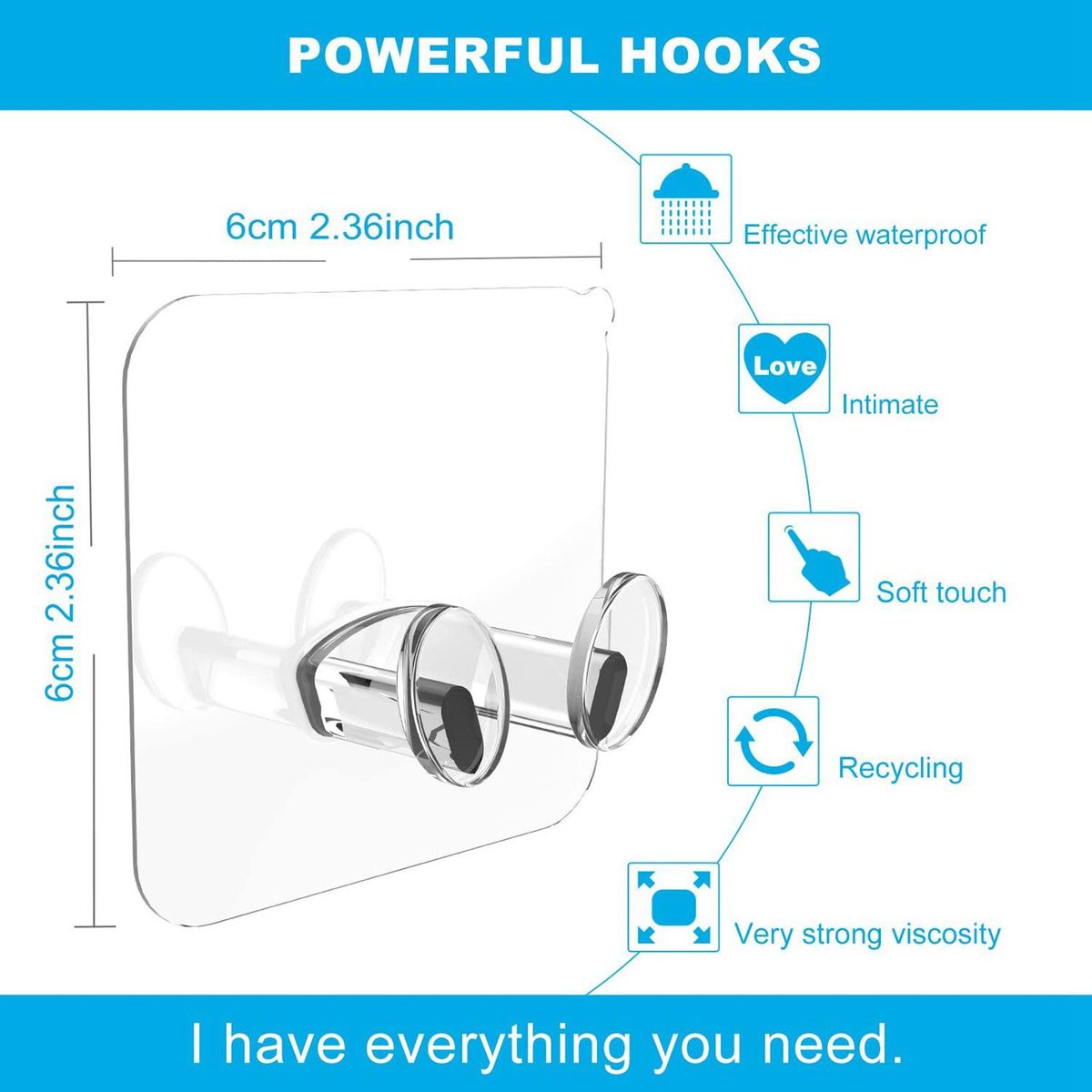 5pcs Waterproof Self Adhesive Dual Wall Hooks For  Towel Holder