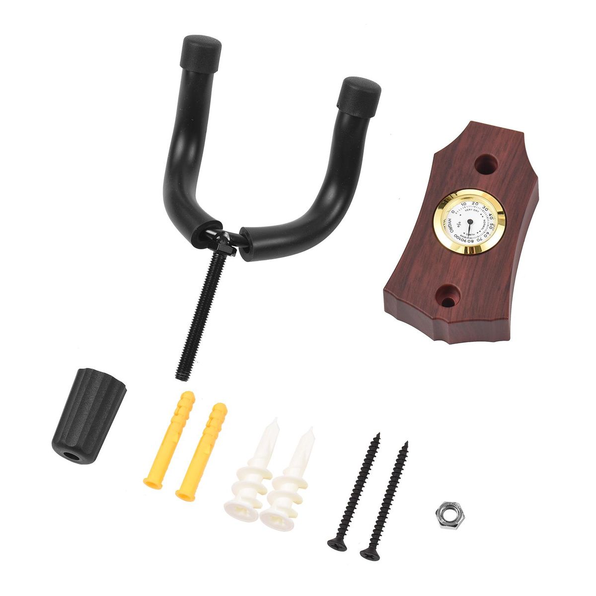 2-in-1 Guitar Wall Mount with Hygrometer Humidity Meter Guitar Wall Hanger Stringed Instrument Holder Solid Sturdy Wall Hook Hanger for Guitar Ukulele Mandolin