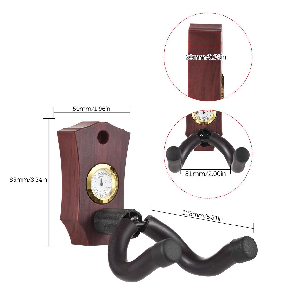 2-in-1 Guitar Wall Mount with Hygrometer Humidity Meter Guitar Wall Hanger Stringed Instrument Holder Solid Sturdy Wall Hook Hanger for Guitar Ukulele Mandolin