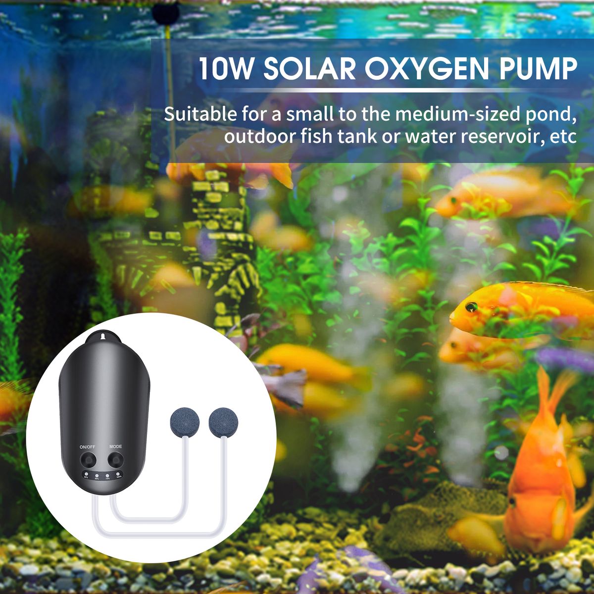 10W Solar Oxygen Pump With Pipe Air Stone Bracket Fish Tank