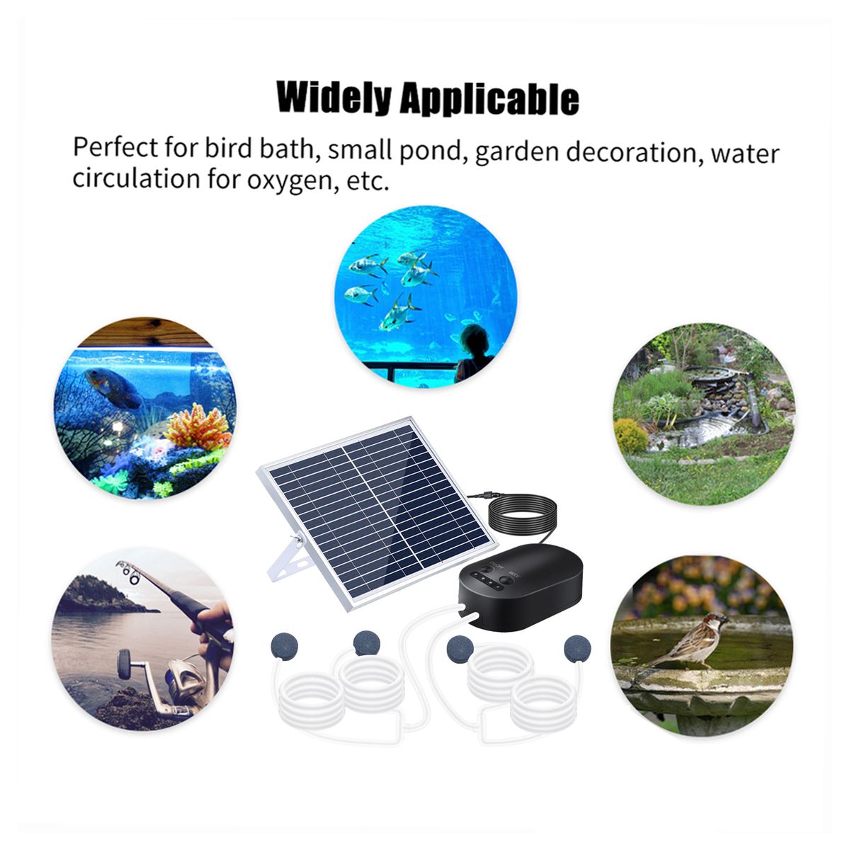 10W Solar Oxygen Pump With Pipe Air Stone Bracket Fish Tank