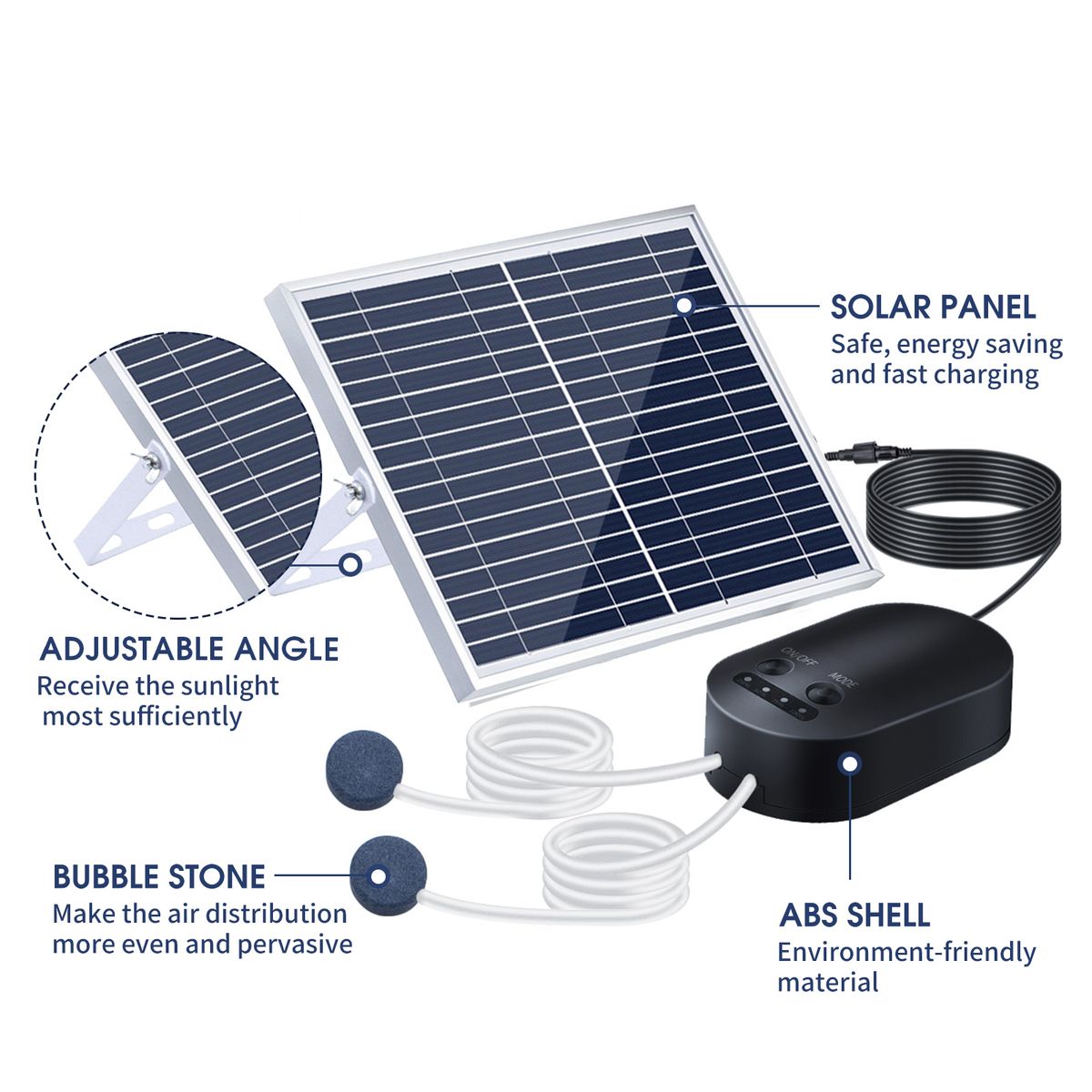 10W Solar Oxygen Pump With Pipe Air Stone Bracket Fish Tank
