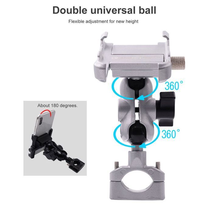 Waterproof Metal Motorcycle Smart Phone Mount With QC 3.0 USB Quick Charger Black